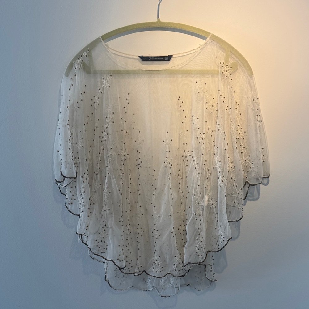 Zara White Sheer Blouse with Black Dots